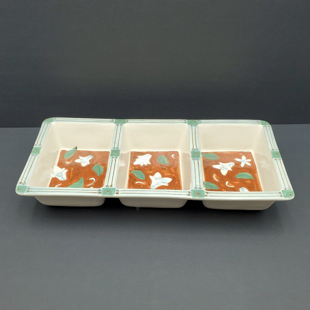 Pfaltzgraff Mission Flower Divided Serving Dish 3 Part Relish Dish